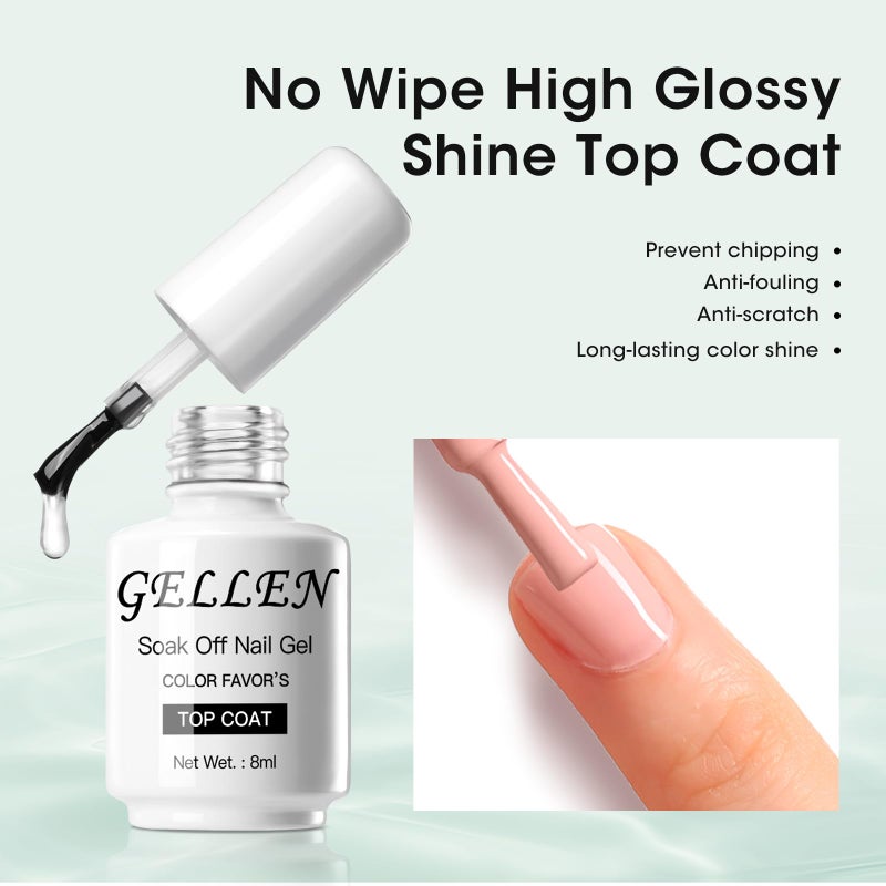 Gellen Gel Top and Base Coat, 2pcs Clear Gel Nail Polish Set, 8ml No Wipe Gel Top Coat Nail Polish, Long Lasting Base Coat Gel Manicure, Soak Off LED Nail Lamp Base Top Coat for Nail Salon, Nail Art - Image 4